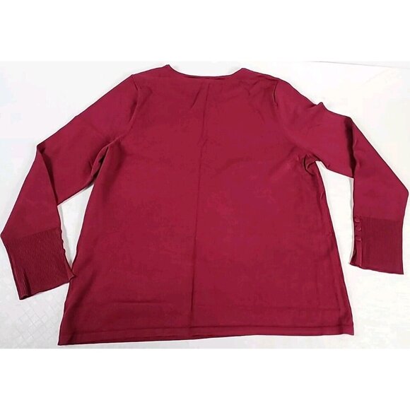 Chicos Pullover Sweater Sz2 L Red Burgundy Long Sleeve Ribbed Cuff Buttons Round - Picture 2 of 11